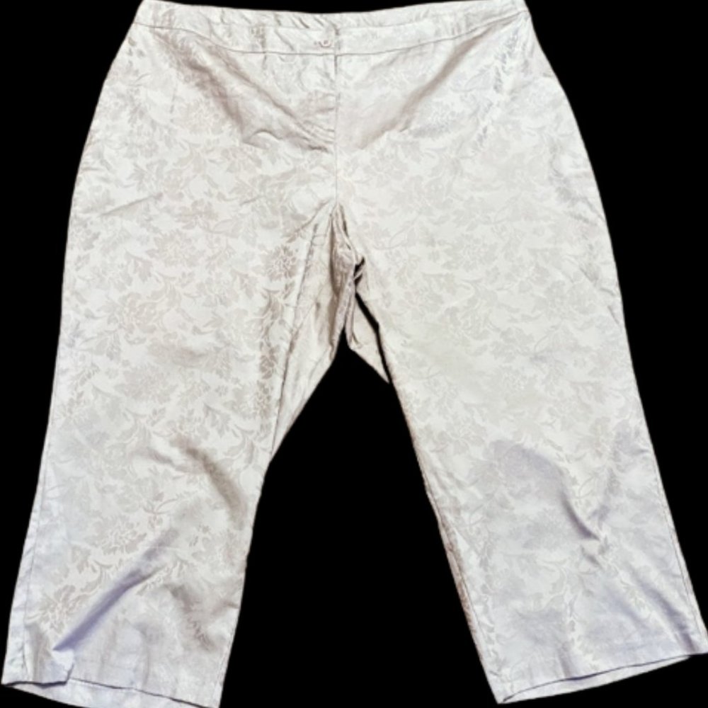 Plus Sz 24 Cotton Wide Leg Cropped Pant Jacquard Print